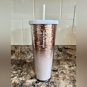 Never used Starbucks white & rose gold sequin Venti cup
